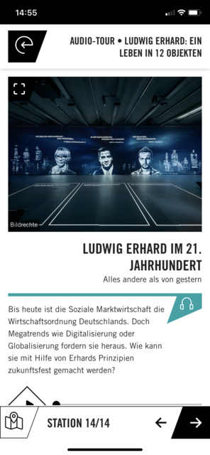 Auch der Zukunftsraum, eine sehr aufwändige Installation im Ludwig Erhard Zentrum, ist in die Touren mit einbezogen. Screenshot: LEZ-App
