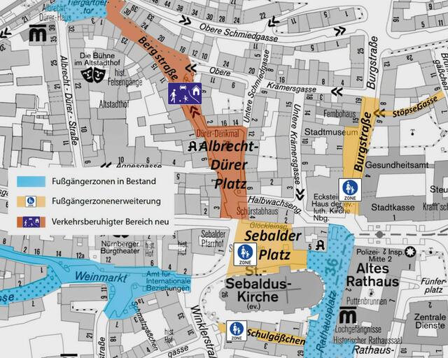 Am 7. Juni 2022 hat der Servicebetrieb Öffentlicher Raum Nürnberg (Sör) die Erweiterung der Fußgängerzone im Burgviertel der Nürnberger Altstadt und den verkehrsberuhigten Bereich am Albrecht-Dürer-Platz freigegeben.  | Foto: Stadt Nürnberg