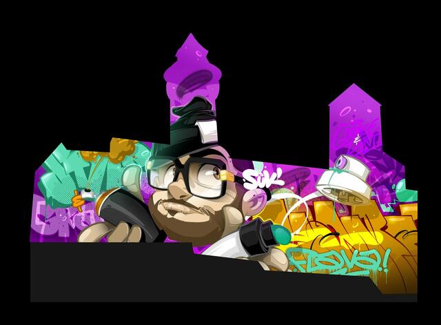 Der diesjährige Burgkünstler Pablo Fontagnier alias Hombre Suk hat von der Buchstabengestaltung bis hin zu cartoonhaften Figuren eine Show mit kräftigen Farben und starken Linien vorbereitet. Der Graffiti-Künstler hat auch in Nürnberg – seiner Wahlheimat – seine Handschrift hinterlassen: in der Galerie Eisdiele in Gostenhof, an der U-Bahnhaltestelle Wöhrder Wiese oder auf dem Bauzaun #thezaun am Nürnberger Künstlerhaus. Zudem gestaltet er zahlreiche Innen- und Außenflächen in der hiesigen Gastroszene.  | Foto: Pablo Fontagnier /Hombre Suk