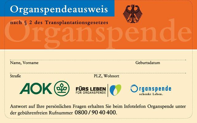 Ein Organspendeausweis schafft Klarheit über den Willen der Verstorbenen und entlastet so die Angehörigen | Foto: AOK