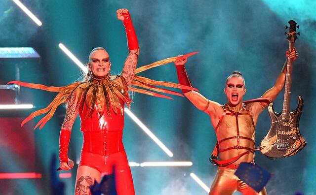 Lord Of The Lost aus Deutschland beim Finale des 67. Eurovision Song Contest (ESC) in Liverpool. Foto: Peter Kneffel/dpa