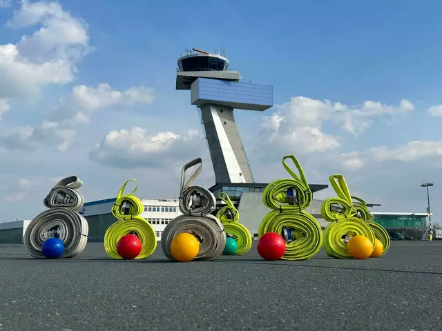 Ostern beginnt die Haupreisezeit am Airport Nürnberg. Passend dazu hat sich die Flughafenfeuerwehr ein besonderes Fotomotiv ausgedacht.  | Foto: Airport Nürnberg