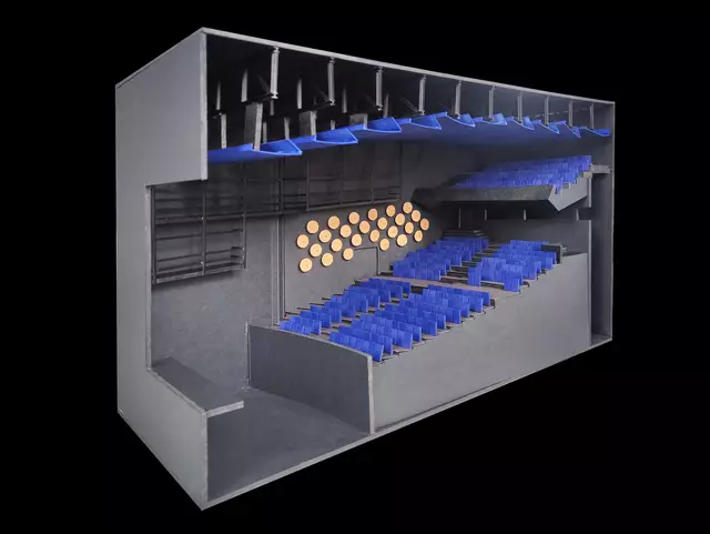 So könnte einem in der Opernhaus-Kommission vorgestellten Modell zufolge der Saal im künftigen Ergänzungsbau aussehen. | Foto: Architekturbüro LRO GmbH &amp; Co. KG