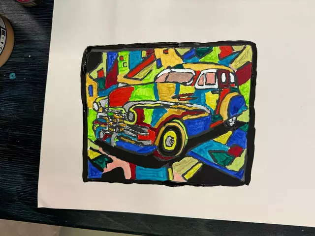 Kunst aus verschiedenen Blickwinkeln: Bilder mit Automobil-Motiven in Acryl und mit Epoxidharz versiegelt. 
Die Teilnehmenden der Kunstgruppe der Moritzberg-Werkstätten - ein Angebot zur Persönlichkeitsentwicklung - stellen Bilder und Mobiles am 18.5.2025 in MERKS Motor Museum in Nürnberg aus. Kinderprogramm  +++ Museum geöffnet +++ Snacks und Erfrischungen.  | Foto: Lebenshilfe Nürnberger Land e. V.