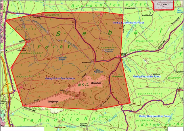 Karte des gesperrten Bereichs. | Foto: © Bayerische Vermessungsverwaltung (LDBV)/Landratsamt ERH