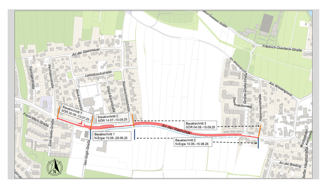 Übersicht der einzelnen Bauabschnitte der Sanierungsmaßnahme. Die Vollsperrung für den motorisierten Verkehrt bleibt während aller Bauphasen erhalten. | Foto: © SÖR/Stadt Nürnberg