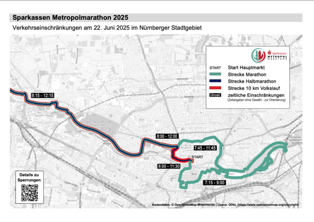 Sparkassen Metropolmarathon 2025. Verkehrseinschränkungen im Überblick.   | Foto: Gabriela Klein / Stadt Nürnberg