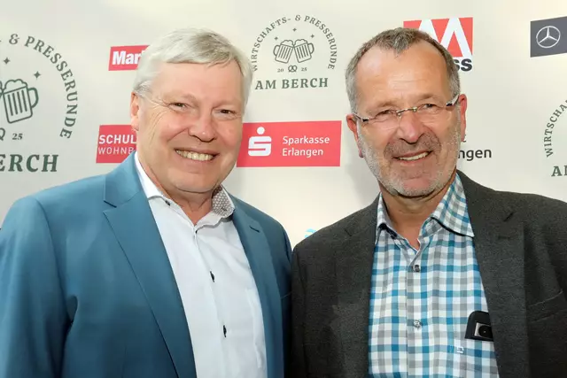 Harald Greiner, Geschäftsführer des Verlags Der MarktSpiegel und Uwe Denzler, Prokurist des Funkhaus Nürnberg. | Foto: Jürgen Friedrich