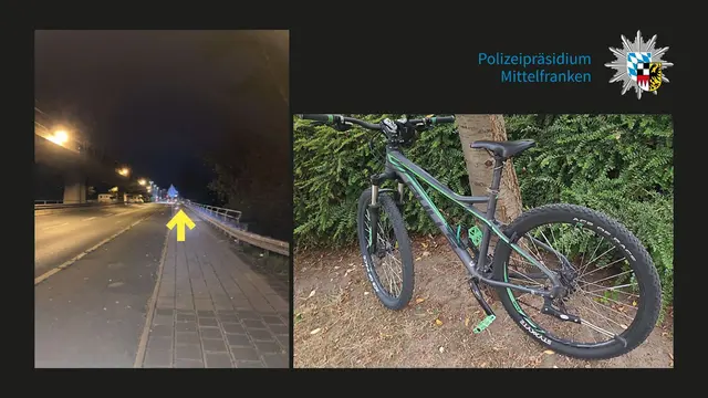 Fahrradwurf auf Frankenschnellweg. | Foto: Polizeipräsidium Mittelfranken