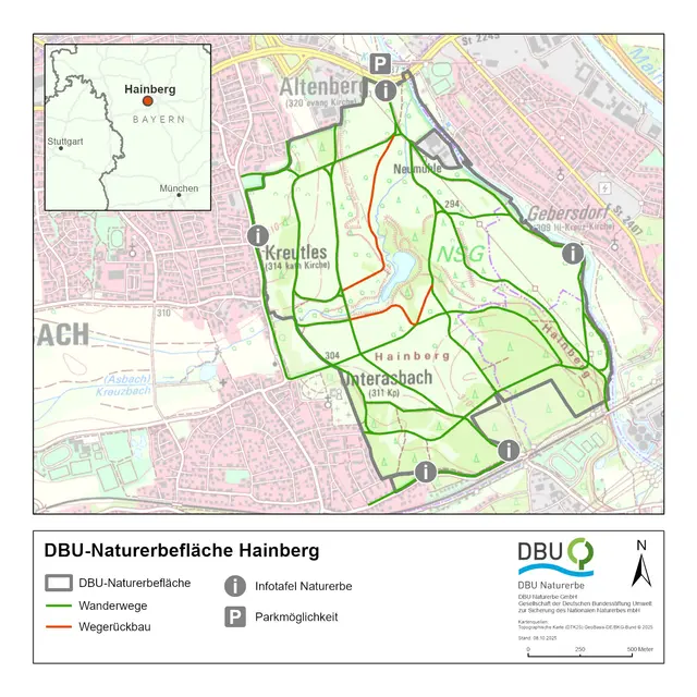 Die Wege die zurück gebaut werden sind rot markiert. | Foto: DBU Naturerbe