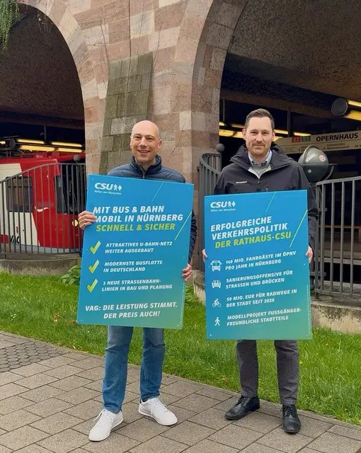 CSU-Fraktionschef Andreas Krieglstein und Daniel Frank, Verkehrssprecher der CSU-Stadtratsfraktion, stellen erfolgreiche Verkehrsprojekte in Nürnberg vor.  | Foto: CSU Nürnberg