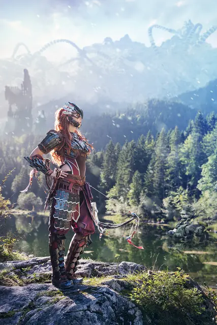 Die professionelle Cosplayerin Svetlana Quindt imitiert den Charakter Aloy aus dem Computerspiel Horizon Zero Dawn. | Foto: Benjamin Schwarz