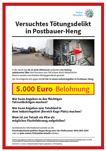 Fahndungsplakat zum versuchten Tötungsdelikt in Postbauer-Heng.
 | Foto: © PP Oberpfalz
