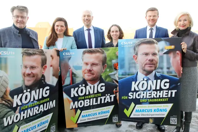 Start in den Kommunalwahlkampf 2026 (v.l.) Bezirksvorsitzender Michael Frieser, MdB, Referentin für Schule &amp; Sport Cornelia Trinkl, Fraktionsvorsitzenden Andreas Krieglstein, Referentin für Wirtschaft &amp; Wissenschaft Dr. Andrea Heilmaier,  Oberbürgermeister Marcus König und Bürgermeisterin Prof. Dr. Julia Lehner. 





 | Foto: Jürgen Friedrich