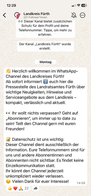 Der Landkreis Fürth informiert ab sofort per eigenem WhatsApp-Kanal. | Foto: ak