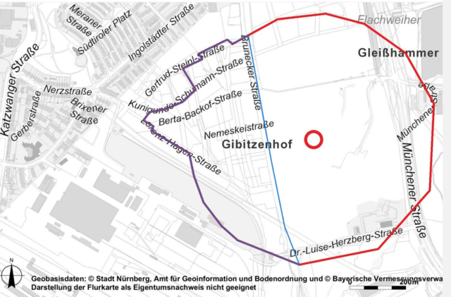 Mit der Evakuierung der Betroffenen soll am Dienstag um 8 Uhr begonnen werden.  | Foto: © Stadt Nürnberg, Amt für Geoinformation und Bodenordnung/Bayerirsche Vermessungsverwaltung