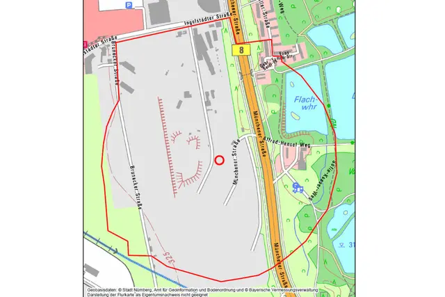 Evakuierungsradius.  | Foto: © Stadt Nürnberg, Amt für Geoinformation und © Bayerische Vermessungsverwaltung