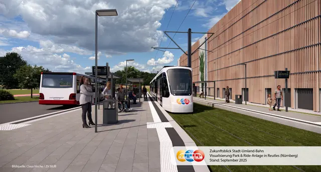Ein Blick auf die Zukunft der Stadt-Umland-Bahn: Visualisierung Park &amp; Ride-Anlage Reutles in Nürnberg.
 | Foto: Claus Hirche / ZV StUB
