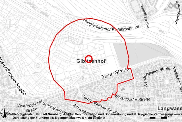 Der Evakuierungsradius beträgt 350 Meter. Die Evakuierung von rund 300 Bürgerinnen und Bürgern hat gegen 18 Uhr begonnen. | Foto: © Stadt Nürnberg