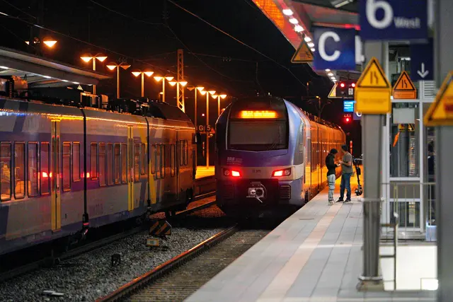 Leere Züge am Bahnhof Rosenheim in Bayern. | Foto: Uwe Lein/dpa