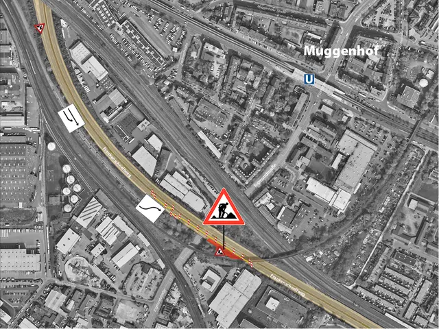 Aufgrund von Baugrunduntersuchungen am westlichen Frankenschnellweg kommt es in der ersten Augustwoche zu einer Fahrbahnverengung. Der Straßenverkehr wird auf Höhe der Sigmundstraße einspurig im Gegenverkehr an der Baustelle vorbeigeführt. | Foto: Stadt Nürnberg, Geo und Bayerische Vermessungsverwaltung