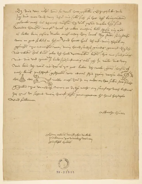 Faksimile eines Briefes von Albrecht Dürer an Willibald Pirckheimer. 7. Februar 1506, verso, 19. Jahrhundert.  | Foto: Stadtbibliothek Nürnberg, Signatur PP 394,2