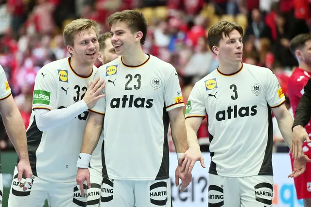 Die Vorfreude steigt: Franz Semper, Renars Uscins und Nils Lichtlein fiebern der Heim-WM entgegen.  | Foto: Sina Schuldt/dpa (Archivbild)