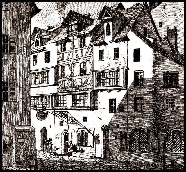 Hans Sachs Gasse, Hausnummer 17, um 1710. F. Fleischmann, J.A. Klein. | Foto: Altstadtfreunde e.V./Archiv