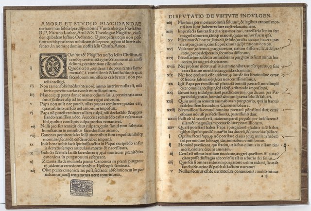 Adam Petri: Die 95 Thesen, Basel, 1517. Martin Luther: Disputatio D. Martini Luther Theologi Pro Declaratione Virtus Indulgentiarum. Typendruck mit handschriftlichen Hervorhebungen. | Foto: Germanisches Nationalmuseum, Nürnberg