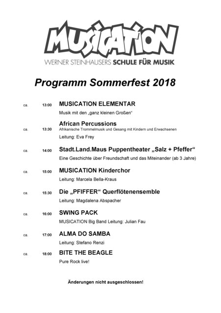 Musikschule MUSICATION SOMMERFEST 22.JULI 2018 PROGRAMM