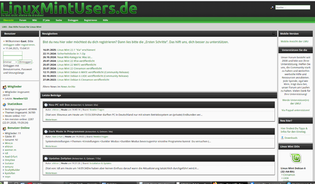 Ausschnitt einer Linux-Typischen Webseite, von welcher man sich kostenlos eine aktuelle Linux Version herunterladen und diese auf seinem Rechner installieren kann.