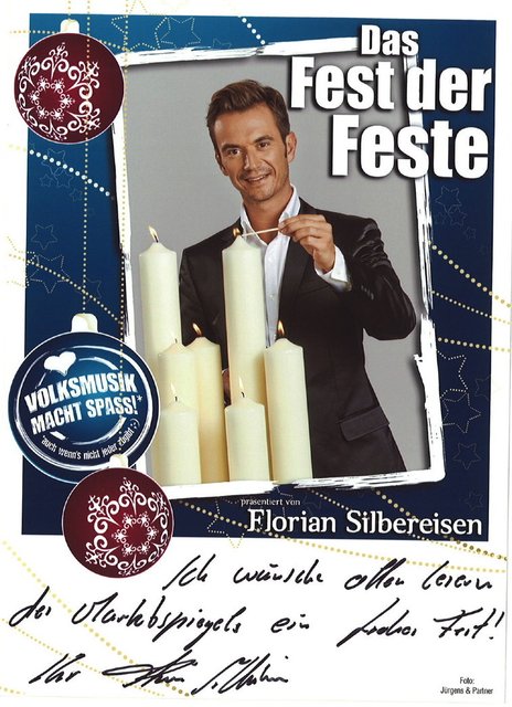 Am 9. Mai 2014 kommt Florian Silbereisen mit seiner Show "Fest der Feste" (mit DJ Ötzi, "voXXclub" u.a.) nach Nürnberg in die Meistersingerhalle. In diesen Tagen erreichte die MarktSpiegel-Redaktion Post von dem bekannten Sänger und Moderator, der allen Leserinnen und Lesern des MarktSpiegels ein frohes Weihnachtsfest wünscht. Dem schließen wir uns an. | Foto: Jürgens & Partner